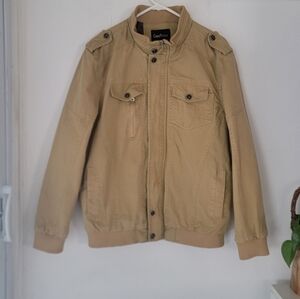 ChouYatou Men's  Casual  Stand Collar Zip-Up Windbreaker Jacket, Khaki Size M